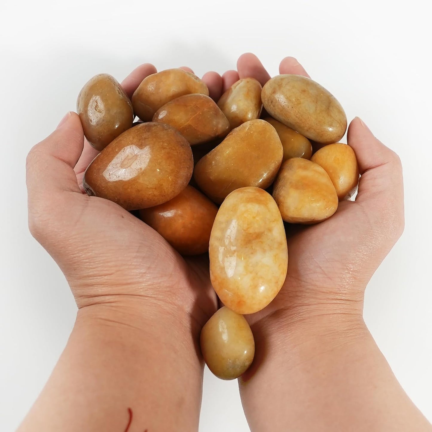 2 LBS River Rocks, StoneCreek, Decorative Garden Stones for Plant Landscaping, Polished Gravel Filler Pebbles for Home Decoration, Vases, Succulents, Flower Beds and Fish Tanks (Pale Yellow, Medium)