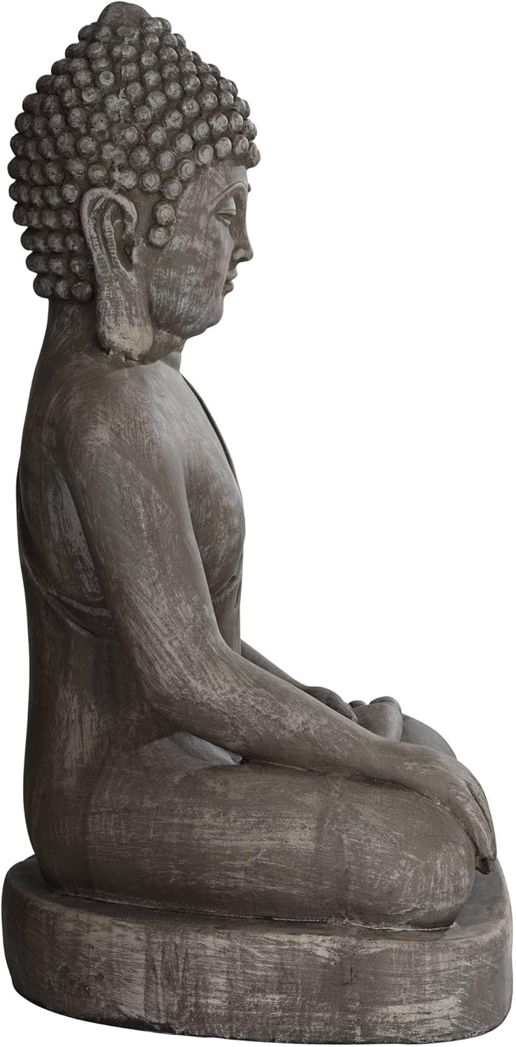John Timberland Sitting Buddha Statue Sculpture Zen Asian Japanese Garden Decor Outdoor Front Porch Patio Yard Outside Home Balcony House Exterior Weathered Light Sandstone Finish 29 1/2" Tall