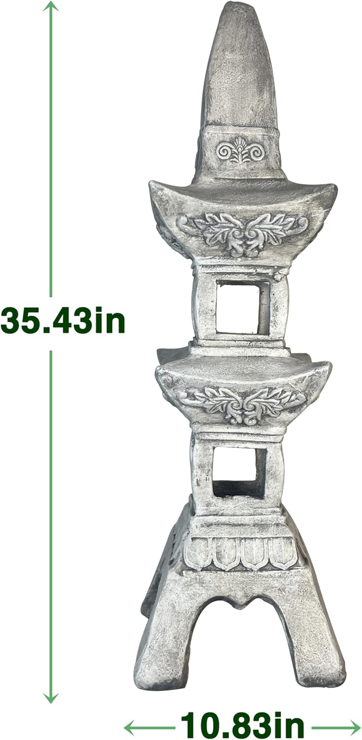 35.5’’High Asian Zen Pagoda Magnesium Oxide Tall Lantern Statue Outdoor Sculpture for Garden Backyard Decor Pagoda Statue Miniature Tower Lantern Landscape Garden Decoration