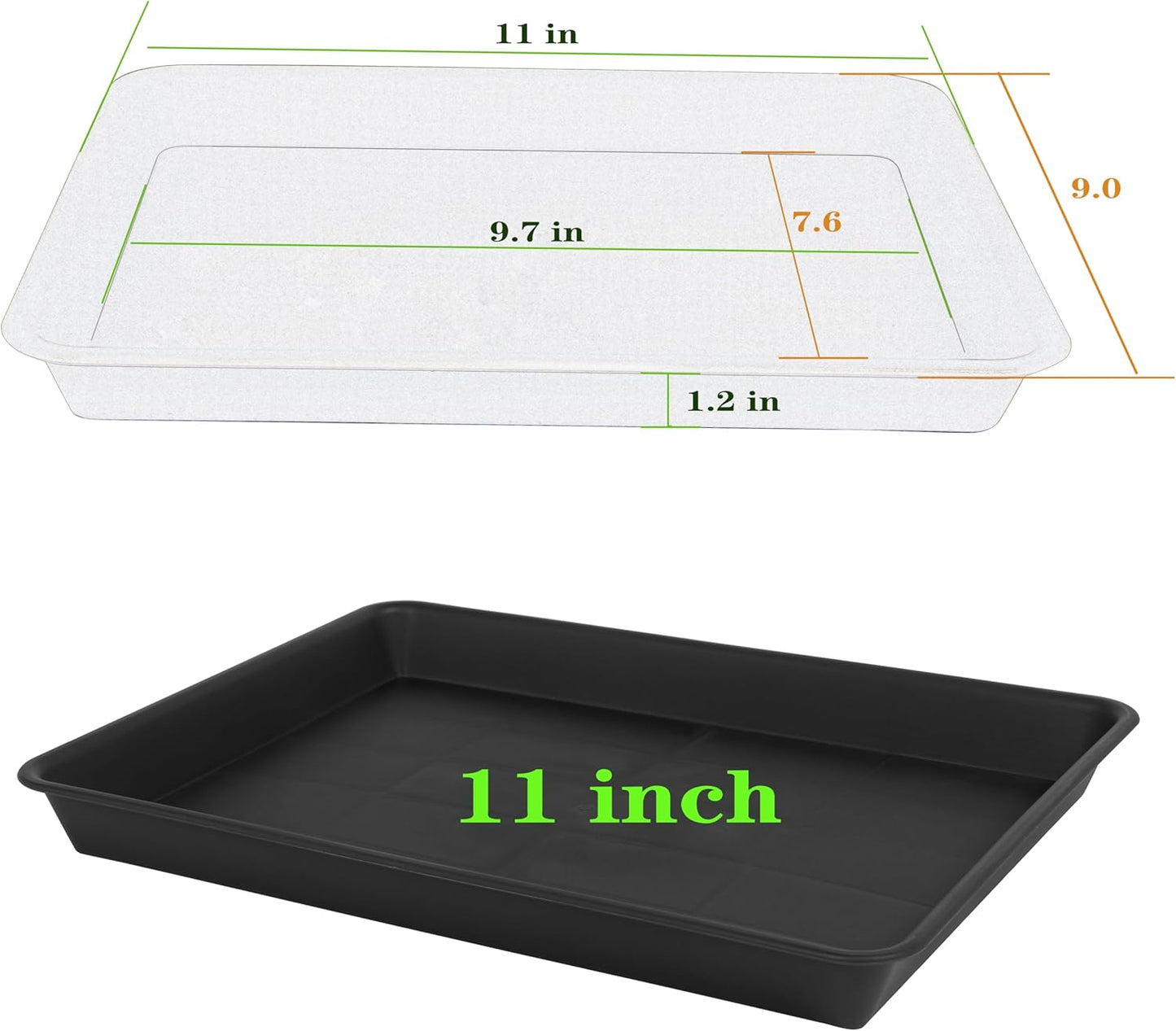 Plant Saucer Growing Tray, Seed Starter Tray Rectangular, Heavy Sturdy Plastic Plant Drainage Saucers, Plant Drip Trays for Pots, Seed Starter Growing Trays (11 x 9 inch, 2 Pack)