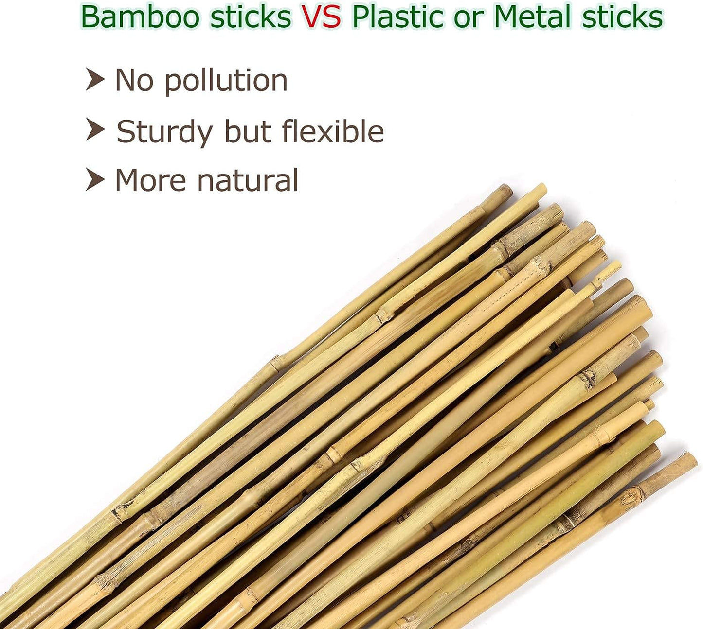 6ft Bamboo Garden Stakes Eco-Friendly Plant Stakes 6 Feet, Bamboo Poles for Tomatoes Beans Climbing Plants Support - Pack of 20 Bamboo Stakes Natural