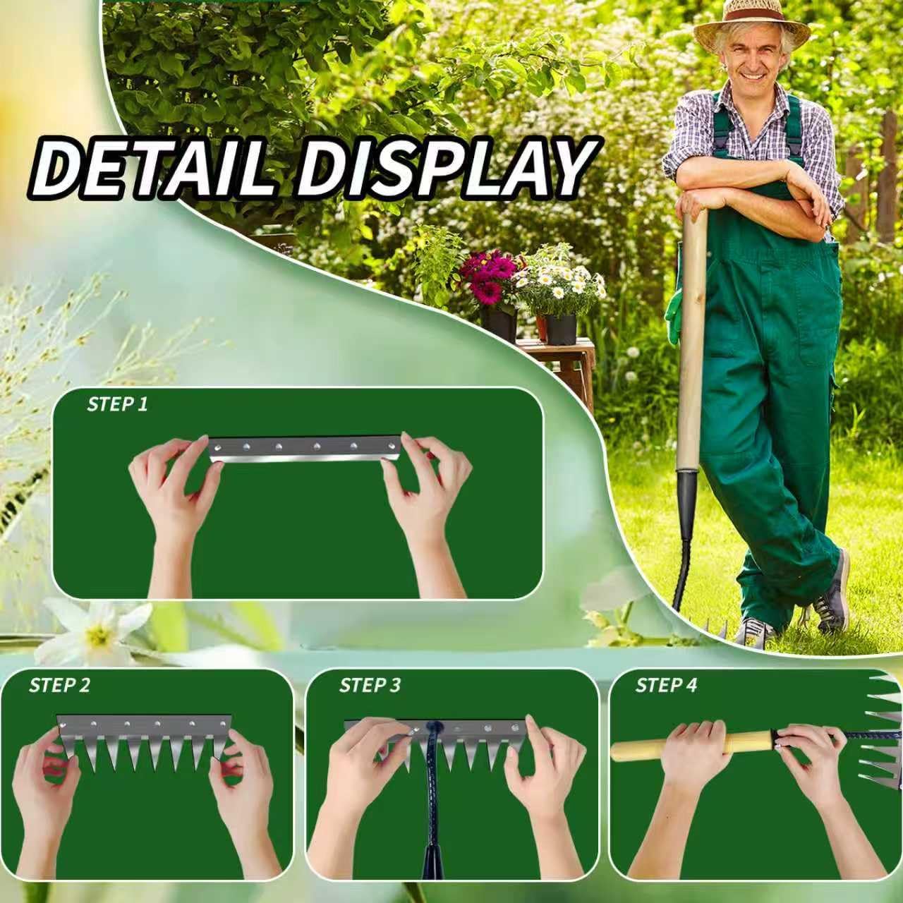 Upgraded Cultivator rake, Spray-Coated Rust-Proof Manganese Steel Weed rake, and 8-Tines Garden Weed Puller Tool with Wooden Handle — All for Lawn and Garden, Ideal gardinia uprooting Tool.