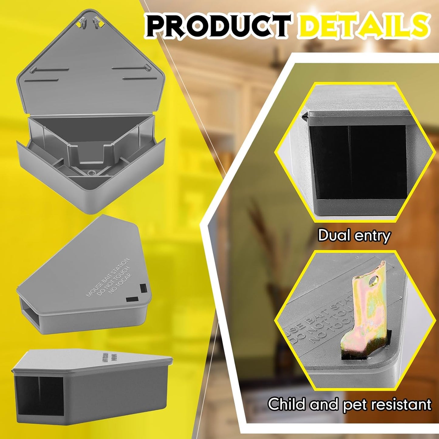 Qualirey 12 Pcs Mice Station with Key Triangle Bait Station Reusable Rodent Trap Bait Box, Keeps Children and Pets Safe Indoor & Outdoor, Bait Not Included, Suitable for Small Mice (Gray)