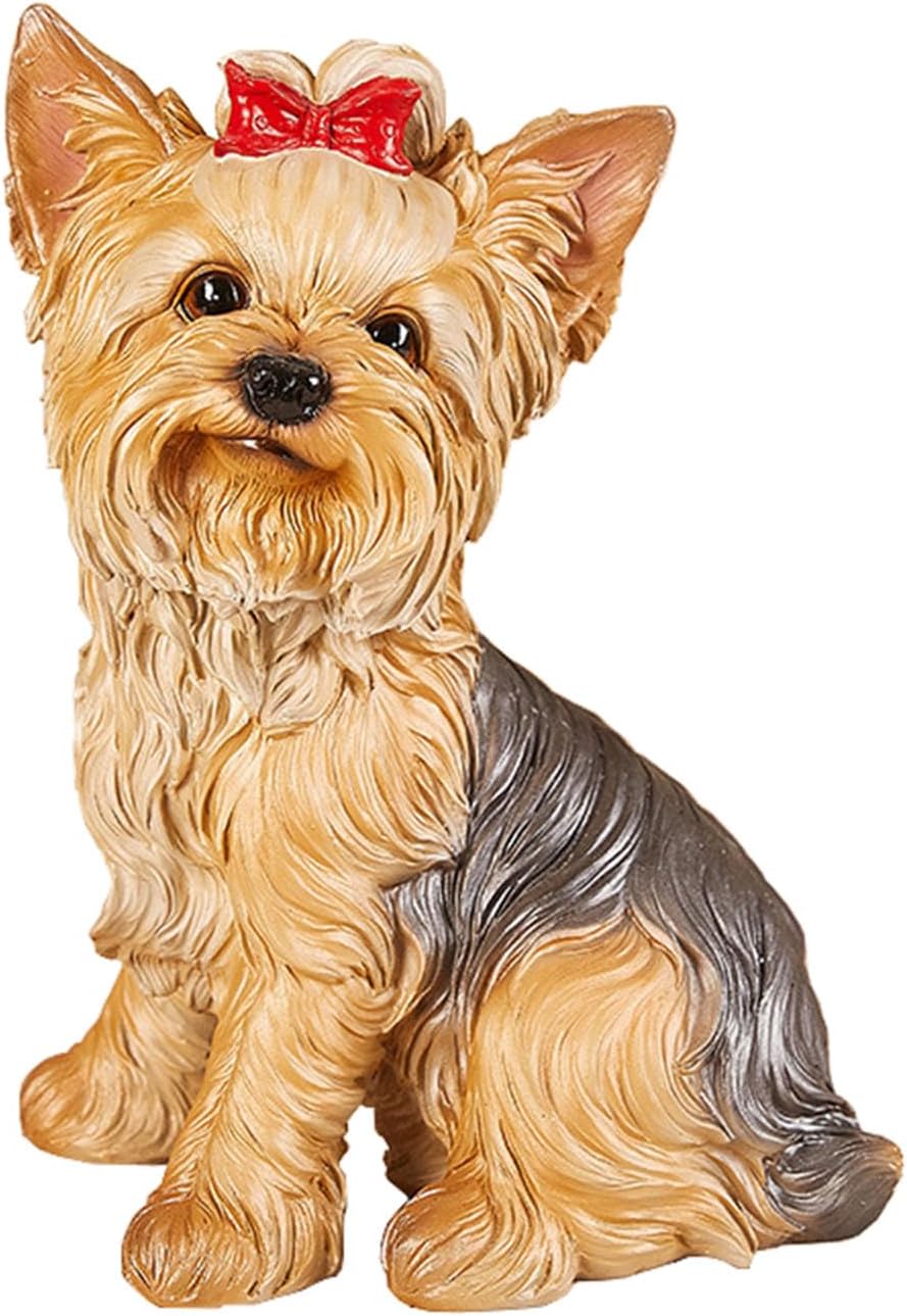 WANLIAN Hand-Painted Yorkshire Terrier Statue - Multicolor Outdoor/Indoor Garden Decor, Realistic Dog Sculpture for Lawn, Home, and Christmas Decoration (12.8 Inch)