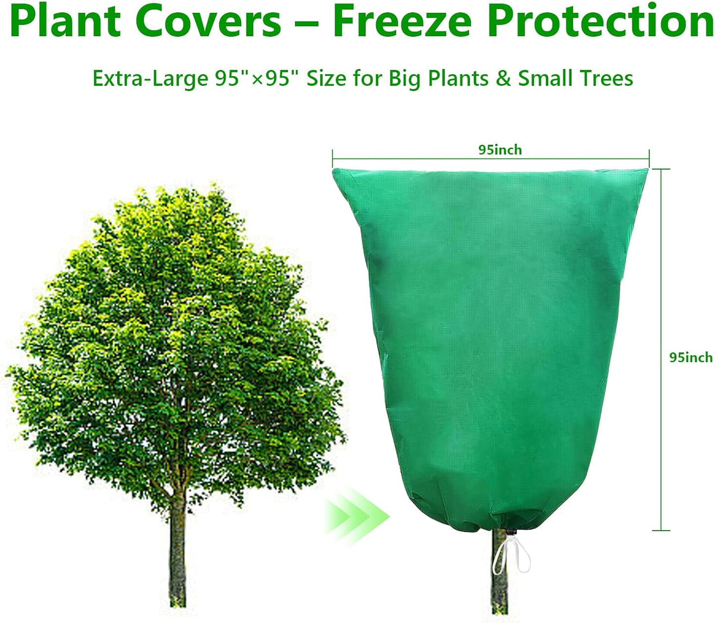 Plant Covers Freeze Protection – 2 Pack 95"x95" Extra Large Frost Blankets for Outdoor Plants, 2.8oz/yd² Heavy-Duty Tree Covers with Zipper & Drawstring – Reusable Winter Plant Freeze Cloth
