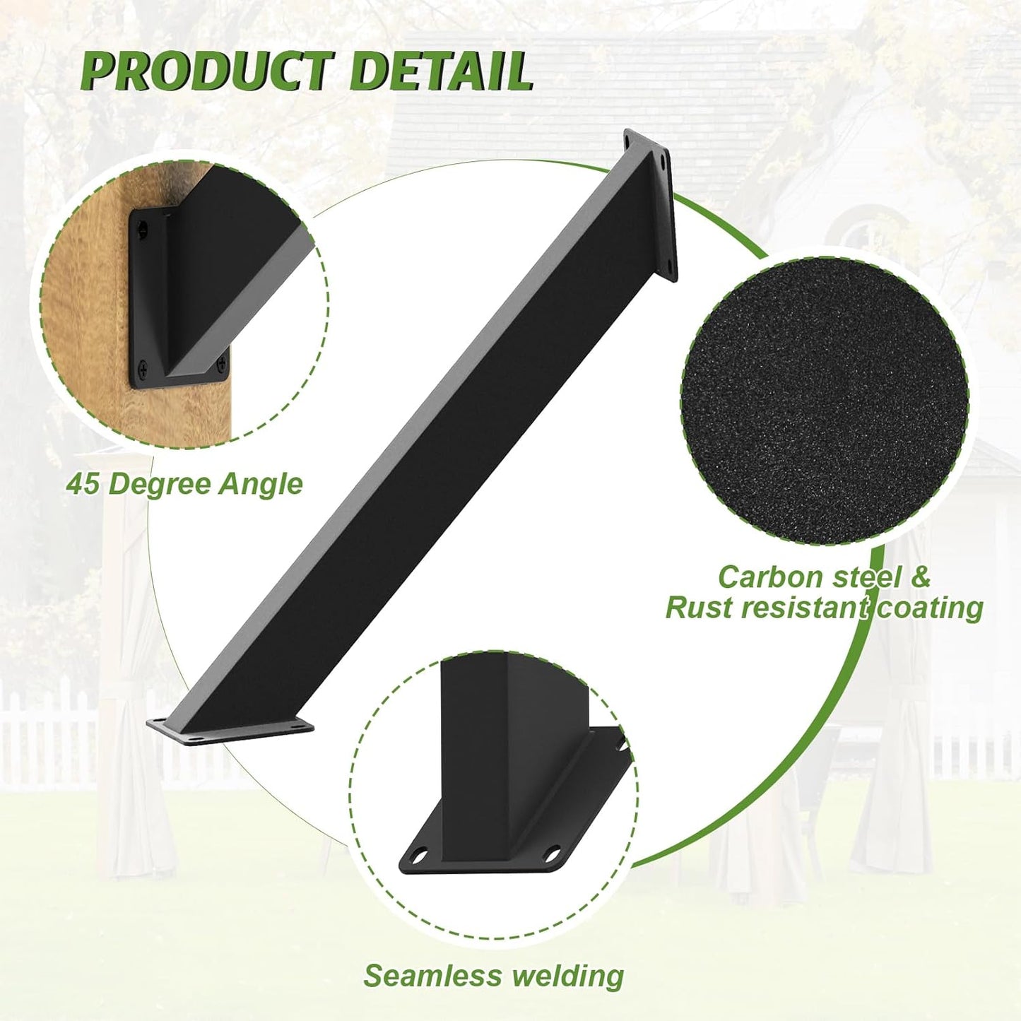 45 Degree Angle Support Brackets, 45° Heavy Duty Connector Brace Bracket Kit for Wooden Structures Support for Gazebos, Tree Houses, Cabins and Patios DIY Kit (4pcs)