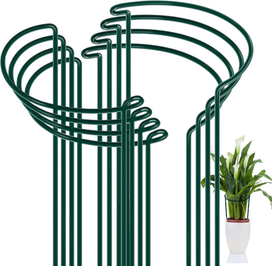 FEED GARDEN 8 Pack Plant Support Stakes, Peony Cages and Supports, Metal Garden Plant Stake(10" Wide x 16" High) Green Half Round Plant Support Rings for Outdoor Indoor Plants, Tomato, Hydrangea