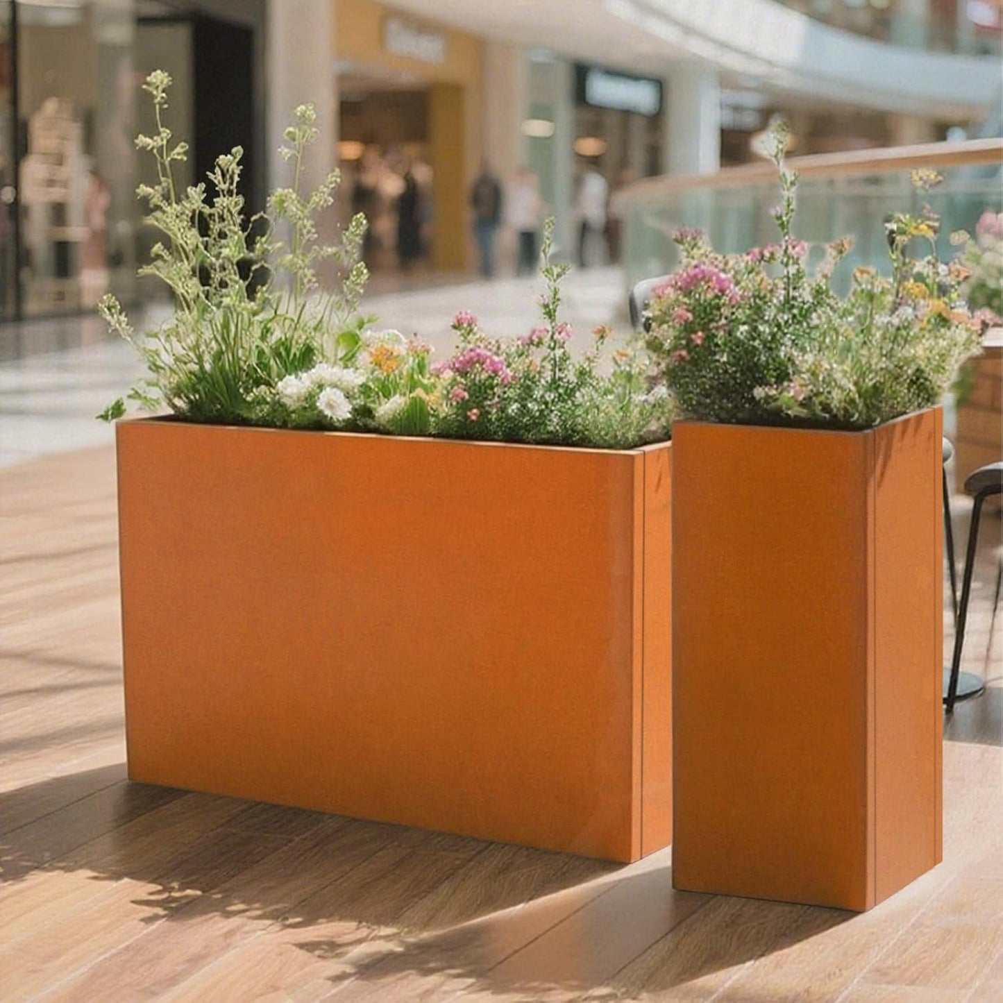 Galvanized Steel Metallic Heavy Planter for Outdoor Plants Metal Outdoor Planter Spliced Flower Box with Partitions for Outside,Indoor,Garden (Corten, 24 * 10 * 24)