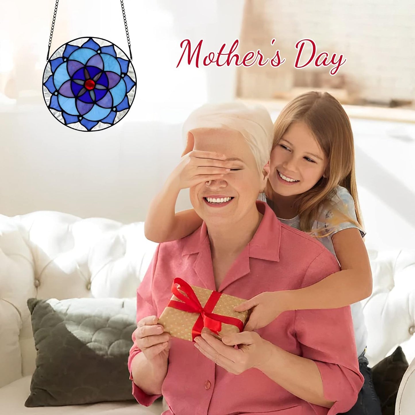 Flower of Life Decor Stained Glass Window Hanging,Sacred Geometry Spiritual Gift for Mom on Thanksgiving Day,Christmas,Mother's Day