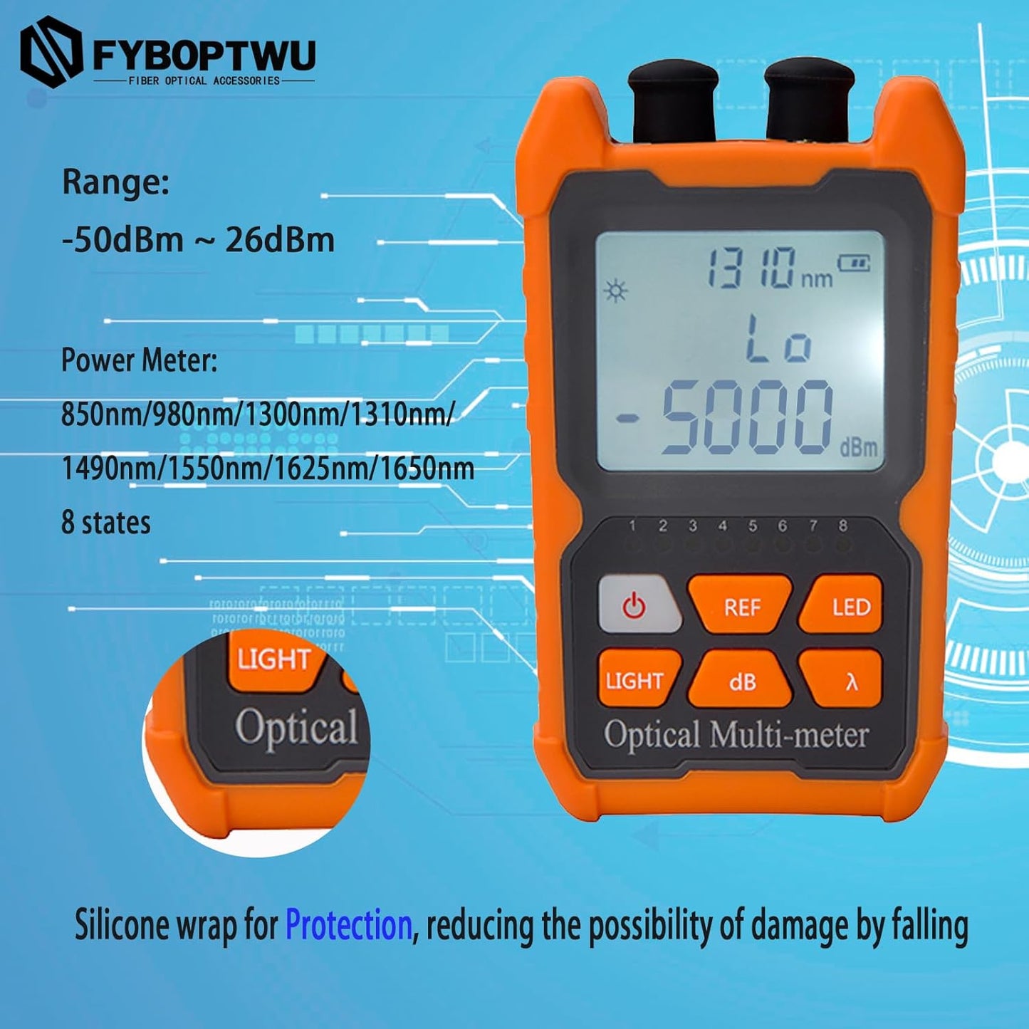 4 in 1 Function Fiber Optic Tester Portable Optical Power Meter (FC/SC/ST) & VFL 2mw Visual Fault Locator & LED, OPM & VF, Range: (-50) dBm ~ (+26) dBm, 1pc