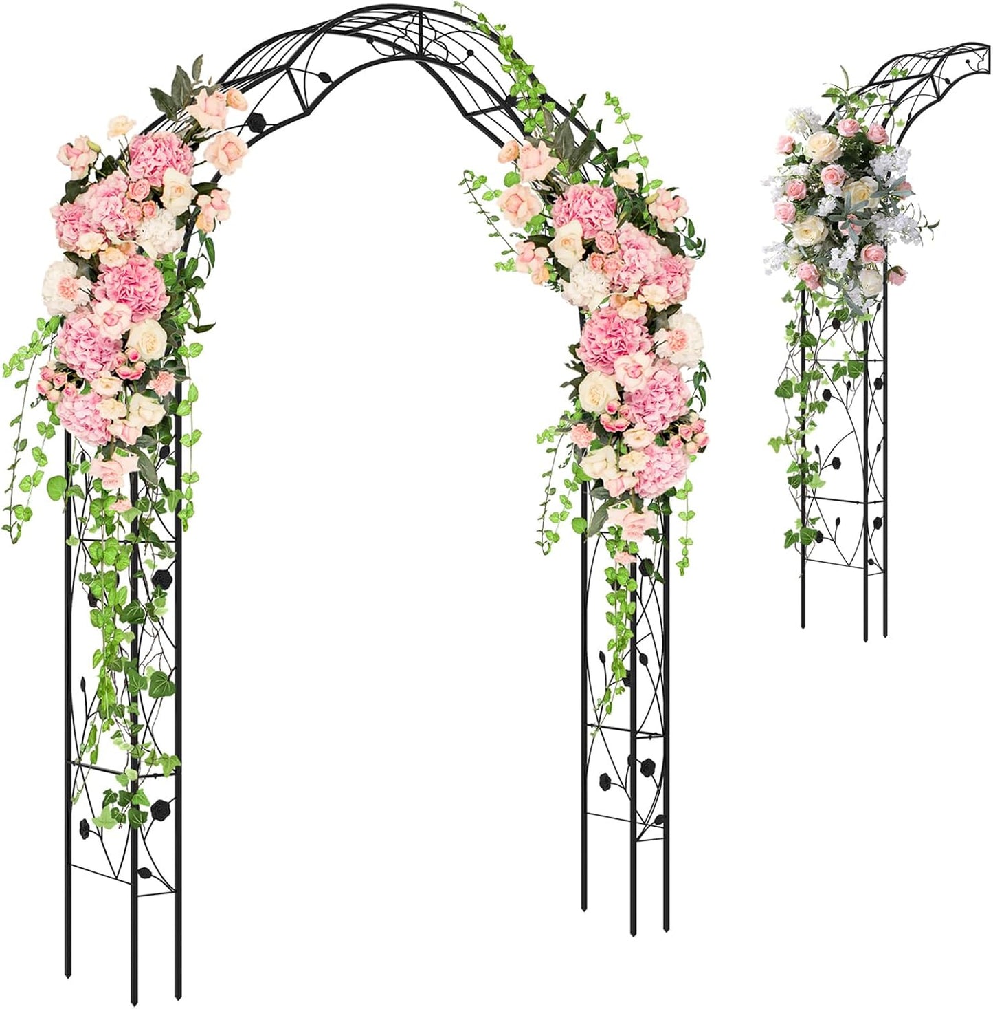 IRONMAX Garden Arch, Heavy Duty Galvanized Steel Arbor w/ 7 Sizes & Metal Flower Leaf Decoration, Outdoor Garden Trellis for Climbing Plants Rose Vines & Wedding Party Ceremony