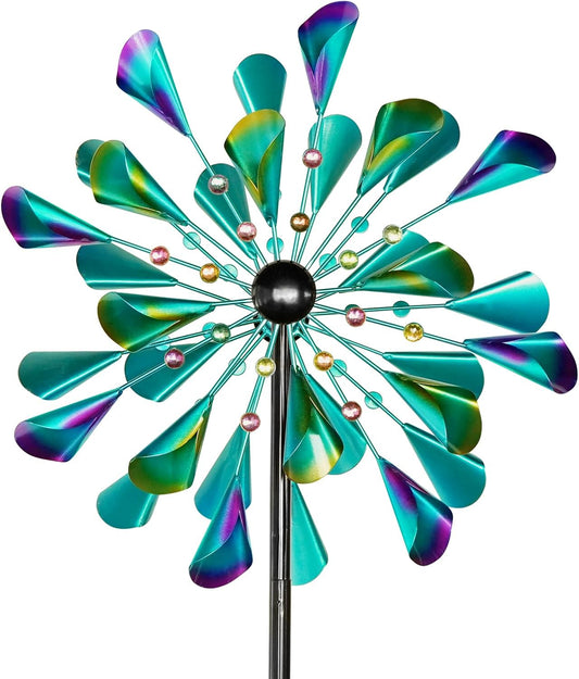 DECOROCA Kinetic Wind Spinners Outdoor - Large Metal Wind Sculptures & Spinners for Yard Patio Lawn Garden Decorations, Windmill Outdoor Clearance with Stable Metal Stake(Turquoise)