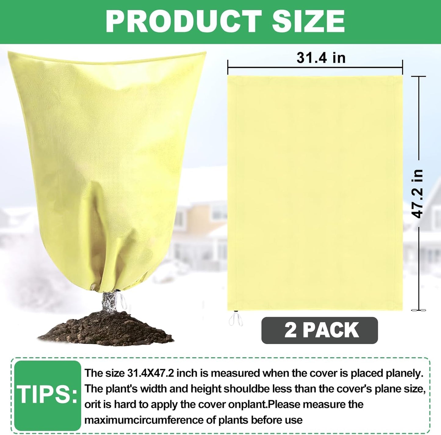 2 Pack Plant Covers Freeze Protection with Zipper Drawstring, 31.4" X 47.2" Winter Cold Weather Frost Covers Shrubs Trees Jacket for Outdoor Plants Fruit Tree Plant Protection Cover Bags