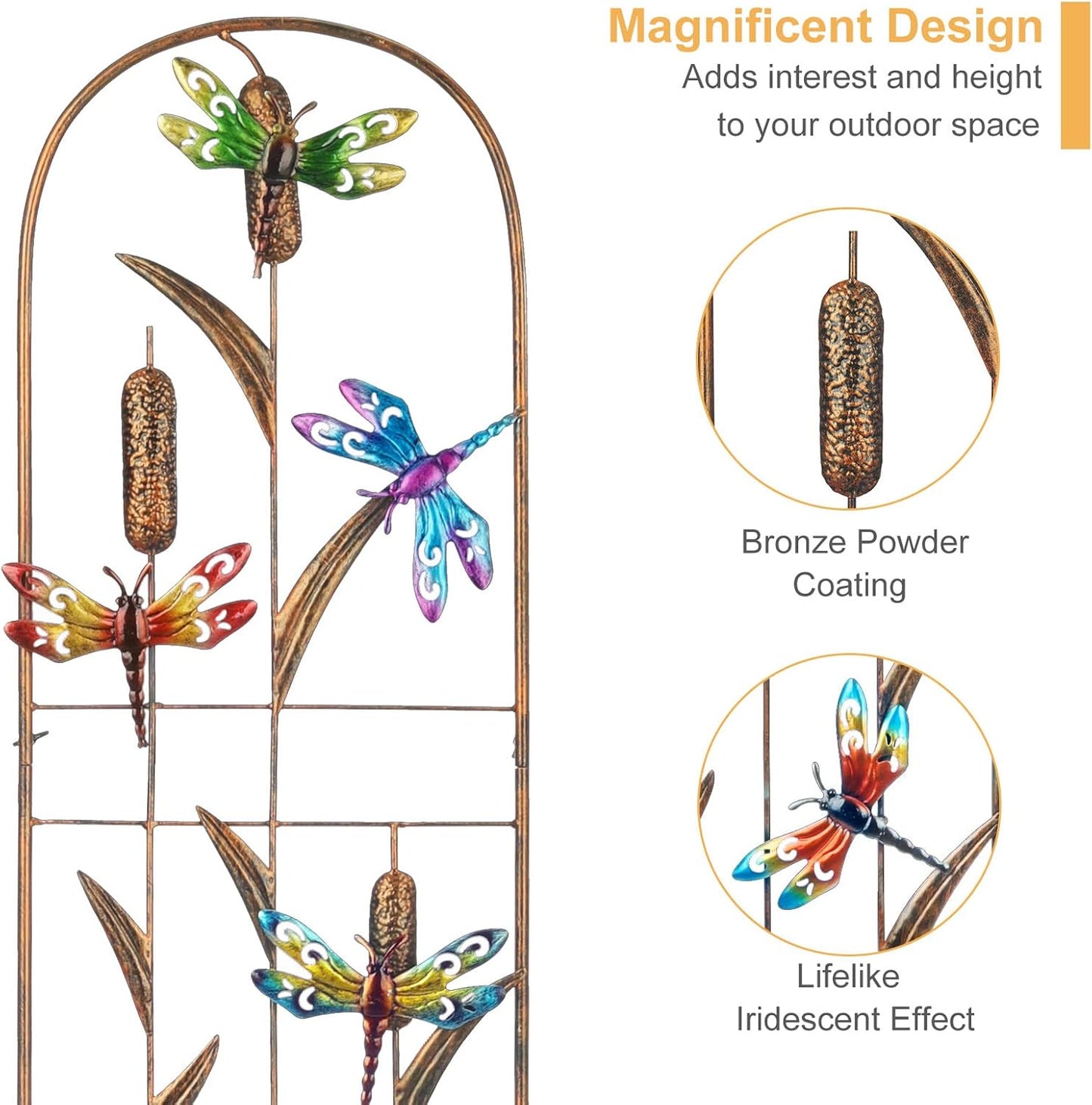 LEWIS&WAYNE 2 Pack Metal Garden Trellis with Colorful Dragonfly 60 Inch High Outdoor Decoration Arched Fence Trellis for Climbing Plants for Patio, Lawn, Yard, Backyard, Wall Brackets