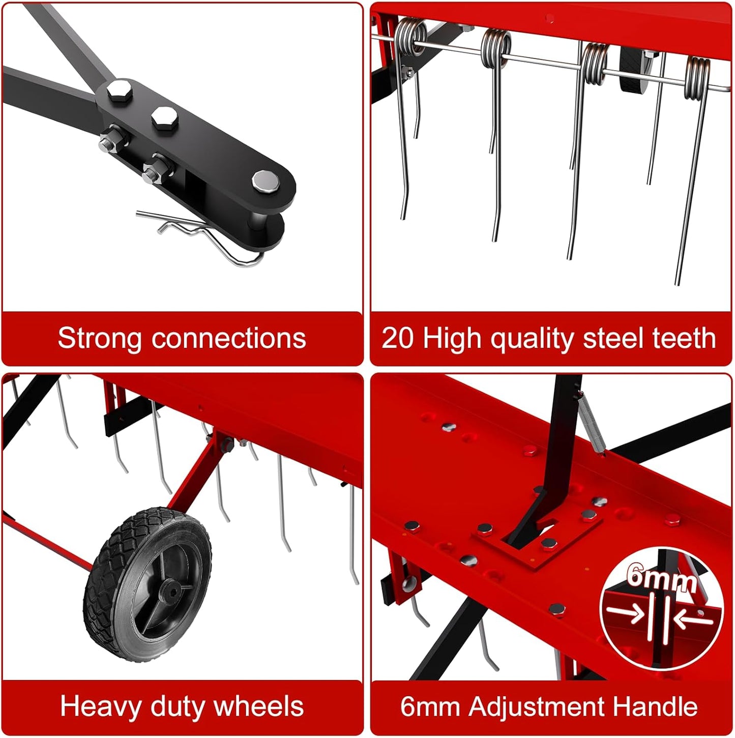 40inch Tow Behind Dethatcher with 20 Spring Steel Tines, Lawn Tractor Rakes with Lift Handle, Tow Behind Rake to Remove Thatch, Riding Lawn Mower Attachments for Outdoor Yard Tools Lawn Care