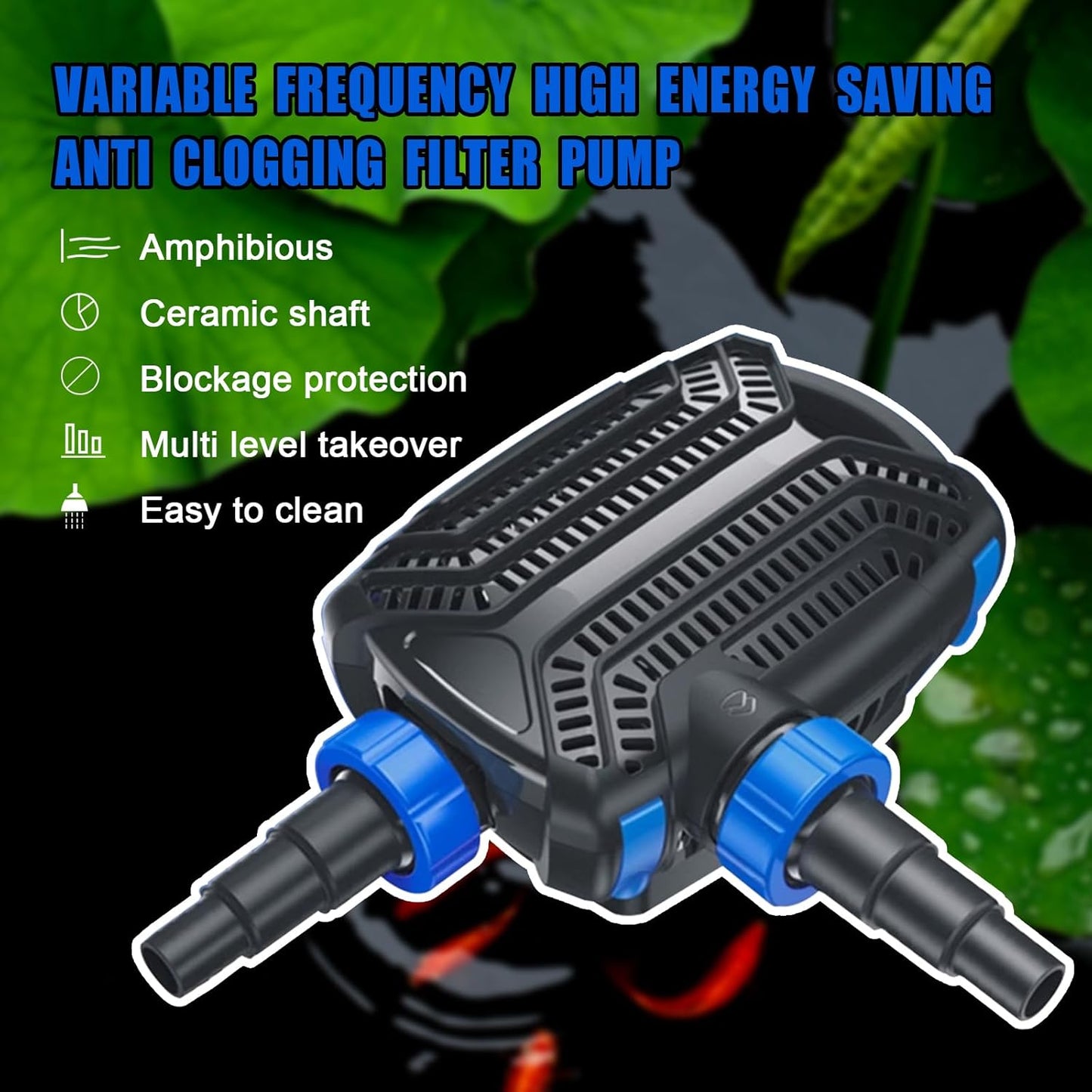 Eco-Sphere Energy-Saving 4280GPH Pond Pump Electronic Waterfall and Filter Pump for Ponds Up to 8560-Gallon. automatic start stop.33-ft Cord.Ceramic bearings, IpX8, UL certified