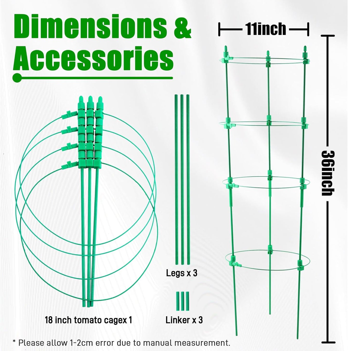 4 Pack Adjustable Tomato Cages, 36 Inch Plant Support Garden Trellis for Tomatoes, Cucumbers, Vegetables, Flowers, Roses & Climbing Vines – 4 Adjustable Rings for Sturdy Growth