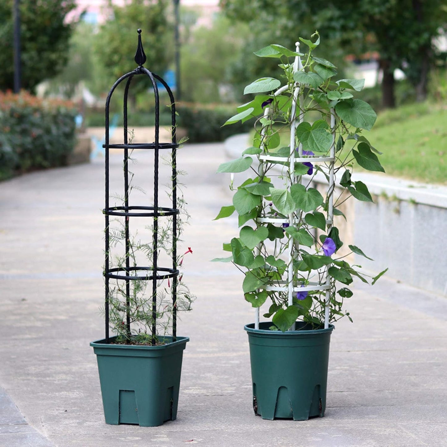 2Pcs Garden Obelisk Trellis, 23 Inch Metal Tower Obelisk Trellis Flower Support Trellis Support Metal Frame for Climbing Plants, Vines, Flowers (Black White)