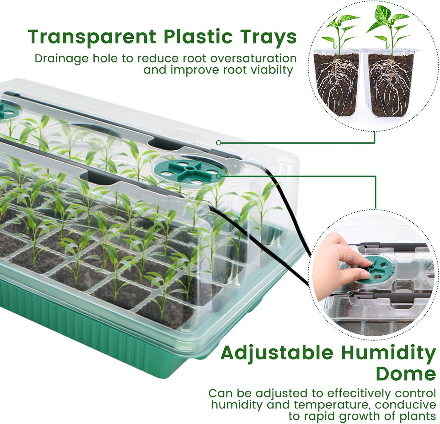 Seed Starter Tray with Grow Light, 2 Pack 80 Cells Smart Timer Seedling Starter Kit with Humidtiy Dome, Plant Seed Germination Kit Planting Seeds