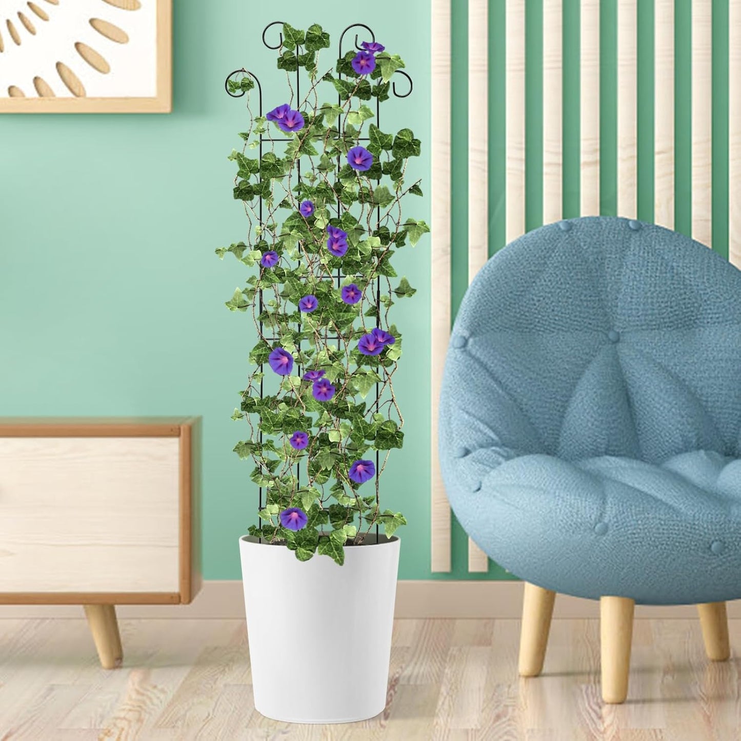 4 Pack 32'' Wave Shape Black Metal Trellis for Climbing Plants Indoor & Outdoor, Garden Trellis for Houseplants Flowers Vine Ivy