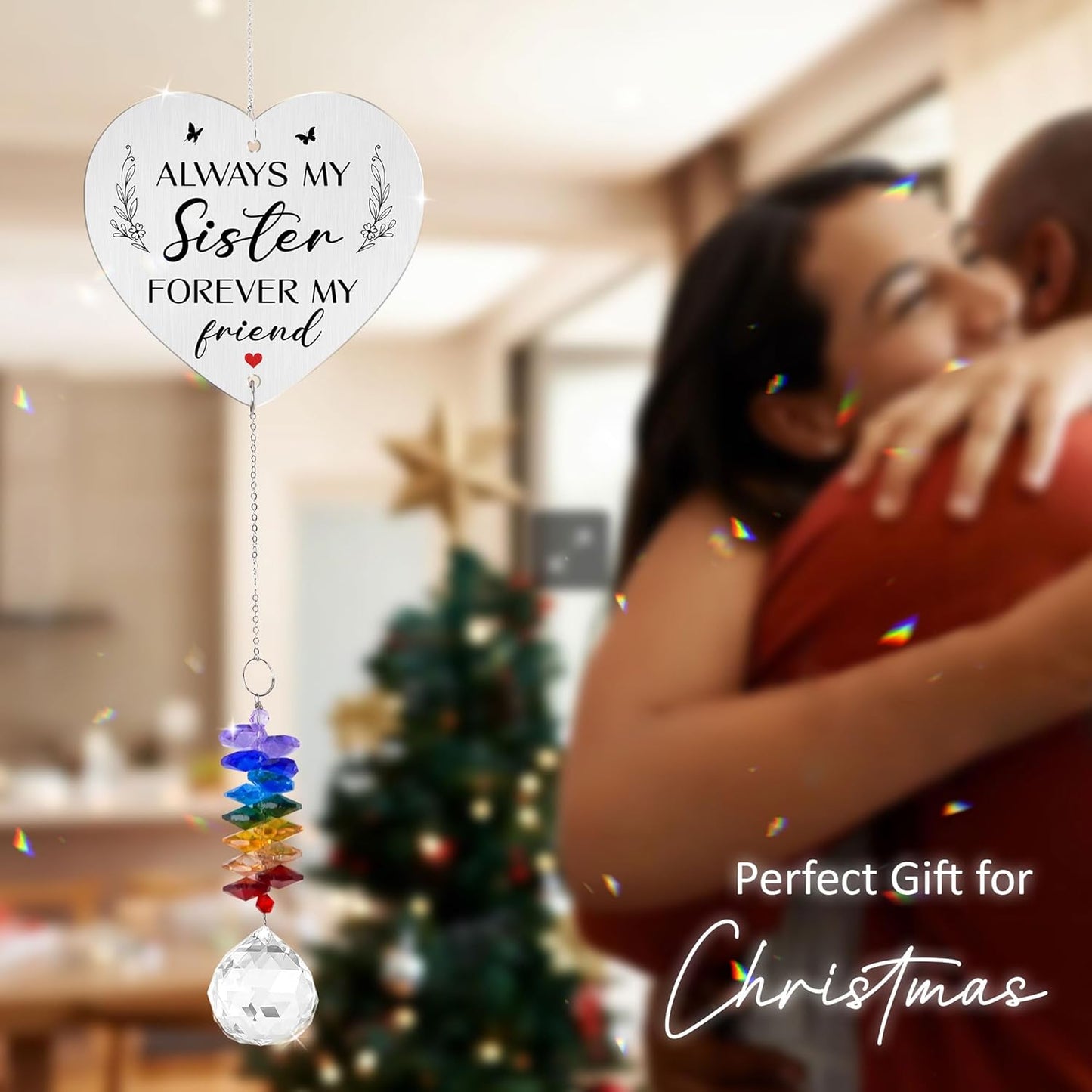 Aluminum Ornament Suncatcher Birthday Gift for Sisters - Unique Gift from Sister Brother - Crystal Rainbow Maker - Sister Suncatcher - Window Hangings Home & Garden Decor