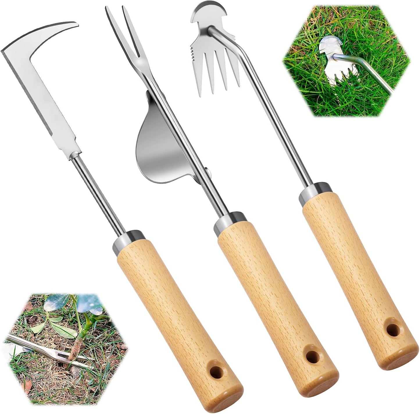 BOOLOOEN3Pack Weed Puller Tool, Manual Hand Weeder Paver, Crack Weeder, Stainless Steel Crevice Weeding Digger Tool, Paving Brick Moss Removal, L-Shape Gardening Crack Tool for Lawn Edger and Driveway