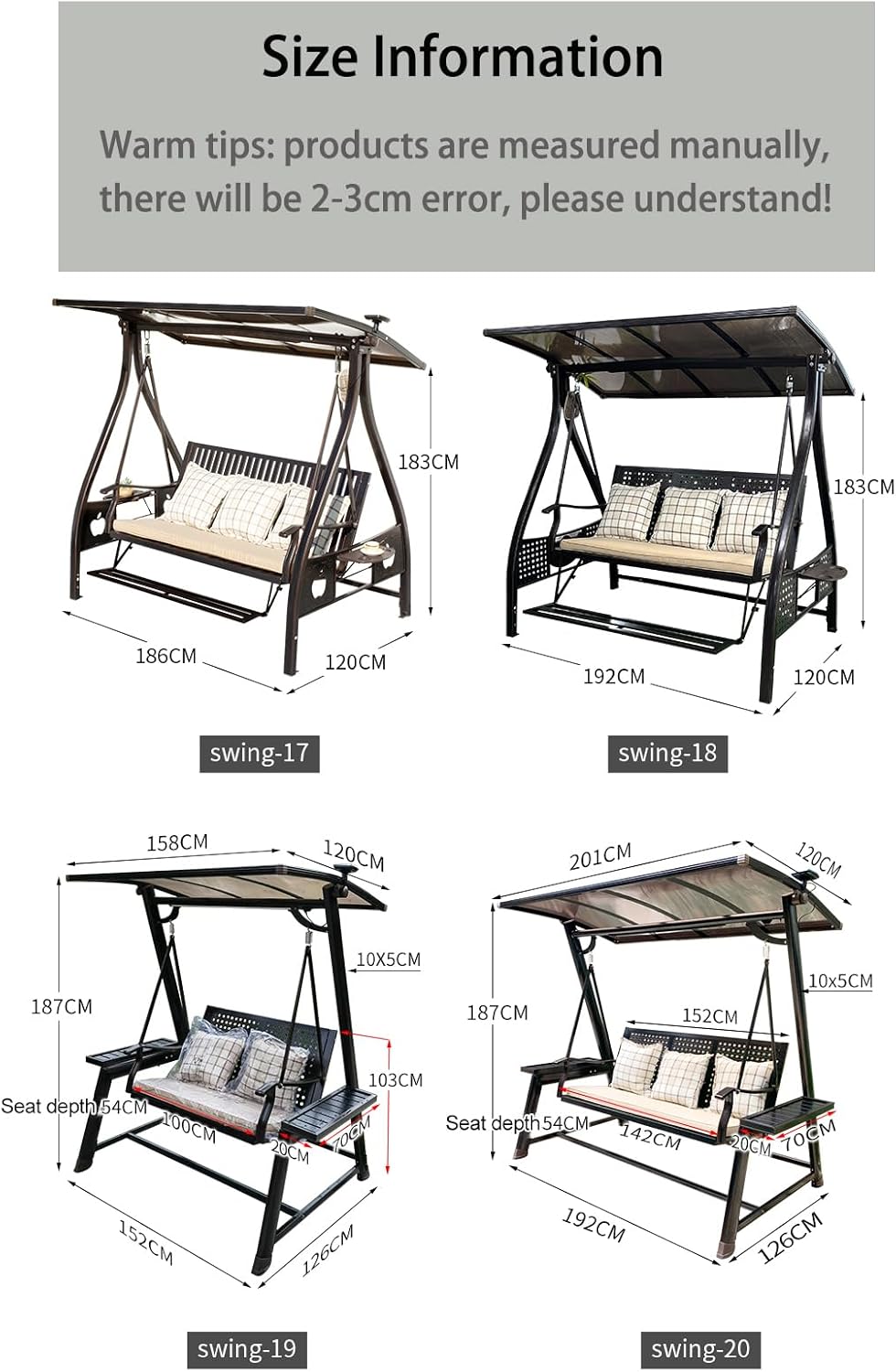 2/3-Seat Outdoor Patio Porch Swing with Adjustable Aluminum Alloy Canopy Solar Patio Swing Chair Bench with Footrest Side Cup Holder for Backyard Lawn (L-Aluminum Mesh Red Copper-3 Seat)