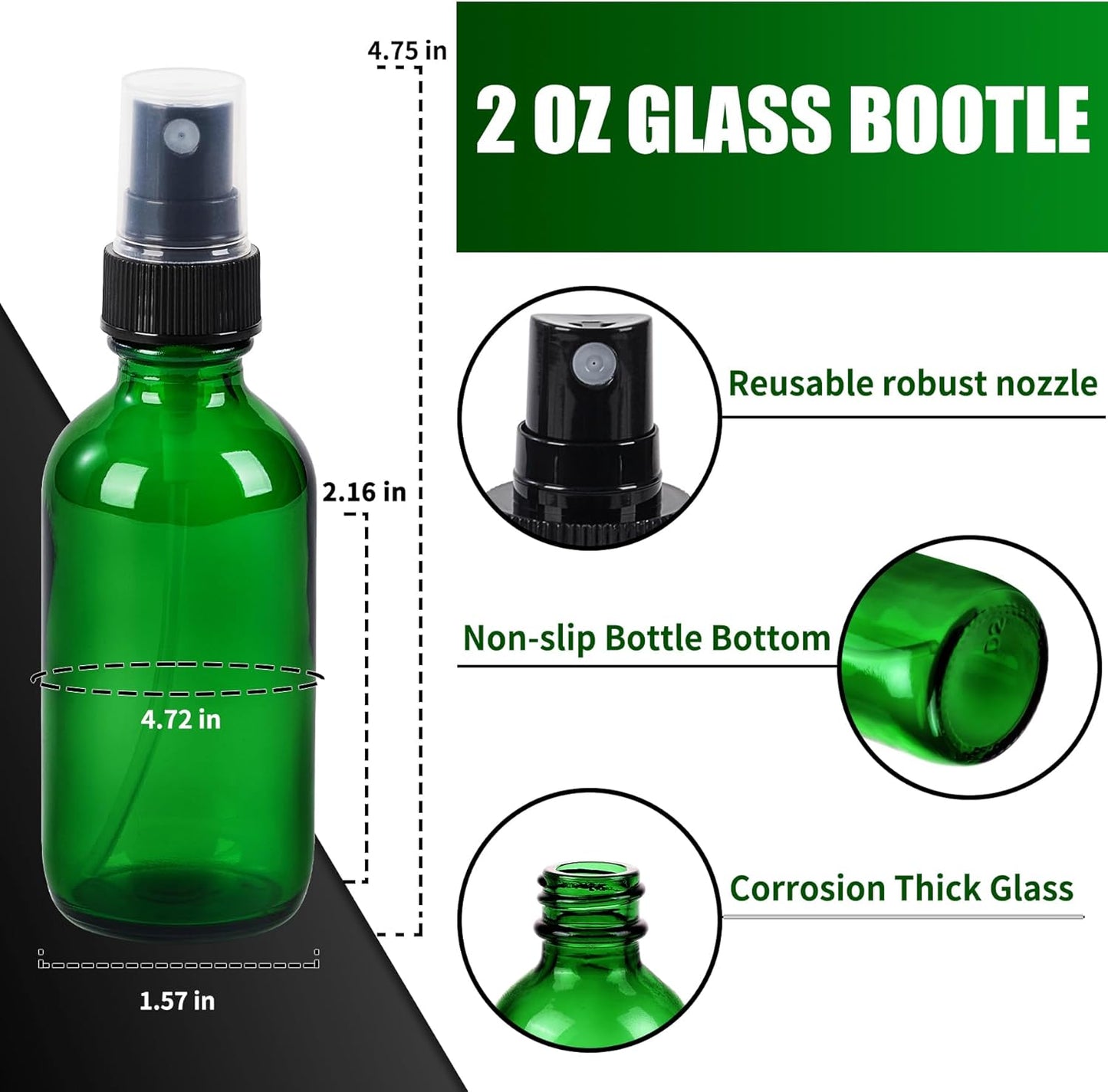 2 oz Glass Spray Bottles, Reusable Fine Mist Sprayer Small Spray Bottle, Leak-Proof Design, Perfect for Travel, Skin Care, Perfumes, Botanical, Cleansing (Green, 2oz-24pcs)