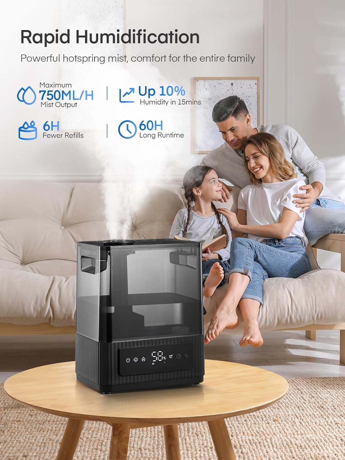 FOHERE Smart Humidifier for Bedroom, 6L Quiet Warm Cool Mist Humidifier with 60H Runtime, Aroma Diffuser, Sleep Mode, 12H Timer, Ultrasonic Top Fill Humidifiers for Home, Baby, Plants, Office