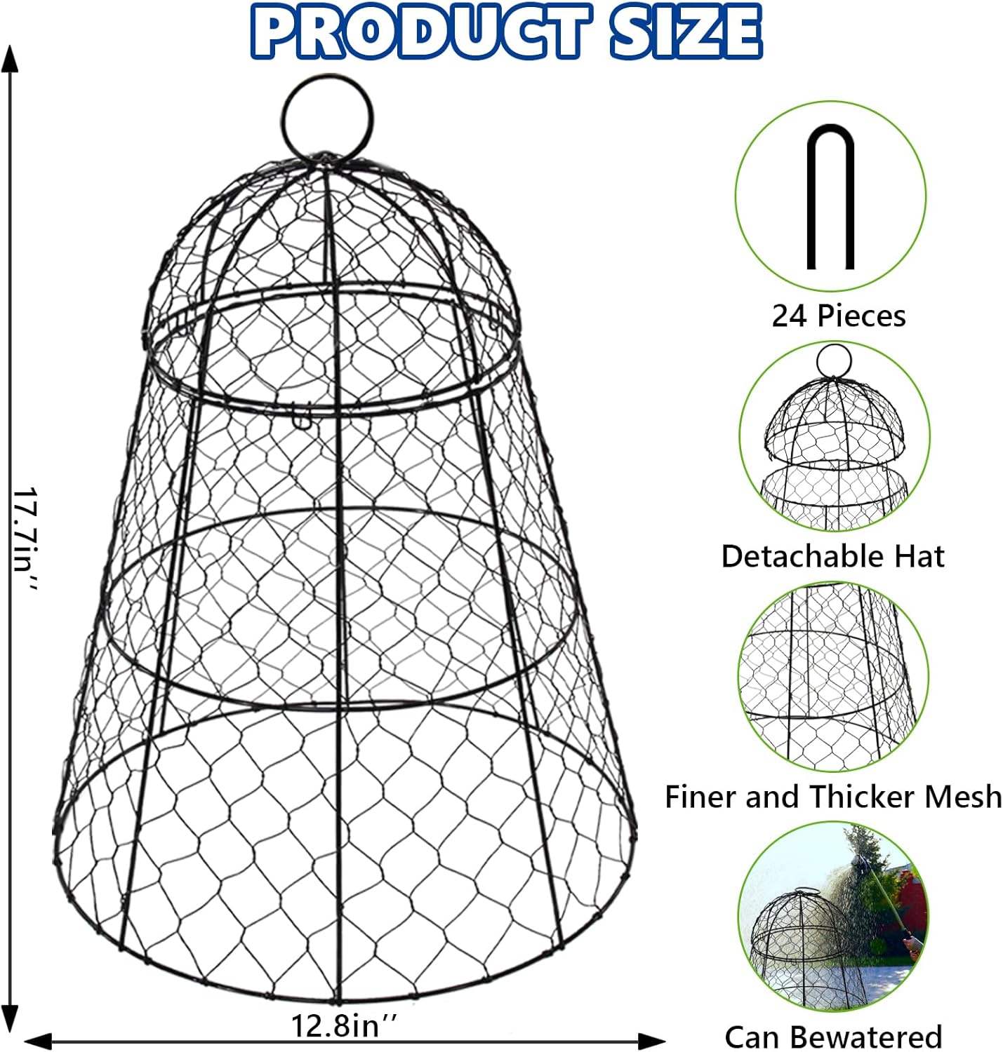 Garden Cloches for Plants - Set of 6 Chicken Wire Plant Cages and Plant Protectors from Animals, 17.7" H x 12.8" D, Outdoor Vegetable and Flower Cages, Sapbontchi Chicken Wire Cloche