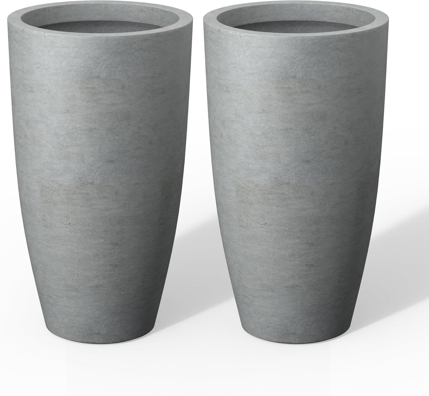 Kante 23.6" H Natural Concrete Tall Planters (Set of 2), Large Outdoor Indoor Decorative Plant Pots with Drainage Hole and Rubber Plug, Modern Style for Home and Garden