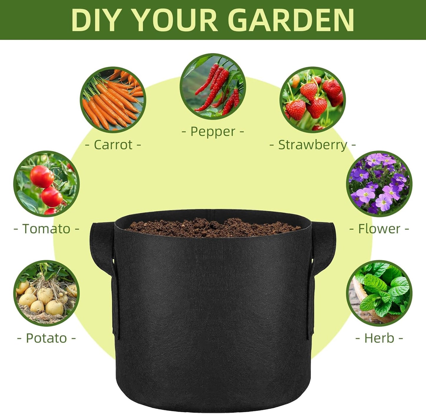 24 Pack 10 Gallon Grow Bags, Heavy Duty Thickened Aeration Fabric Pots with Handles for Vegetable/Flower/Plant