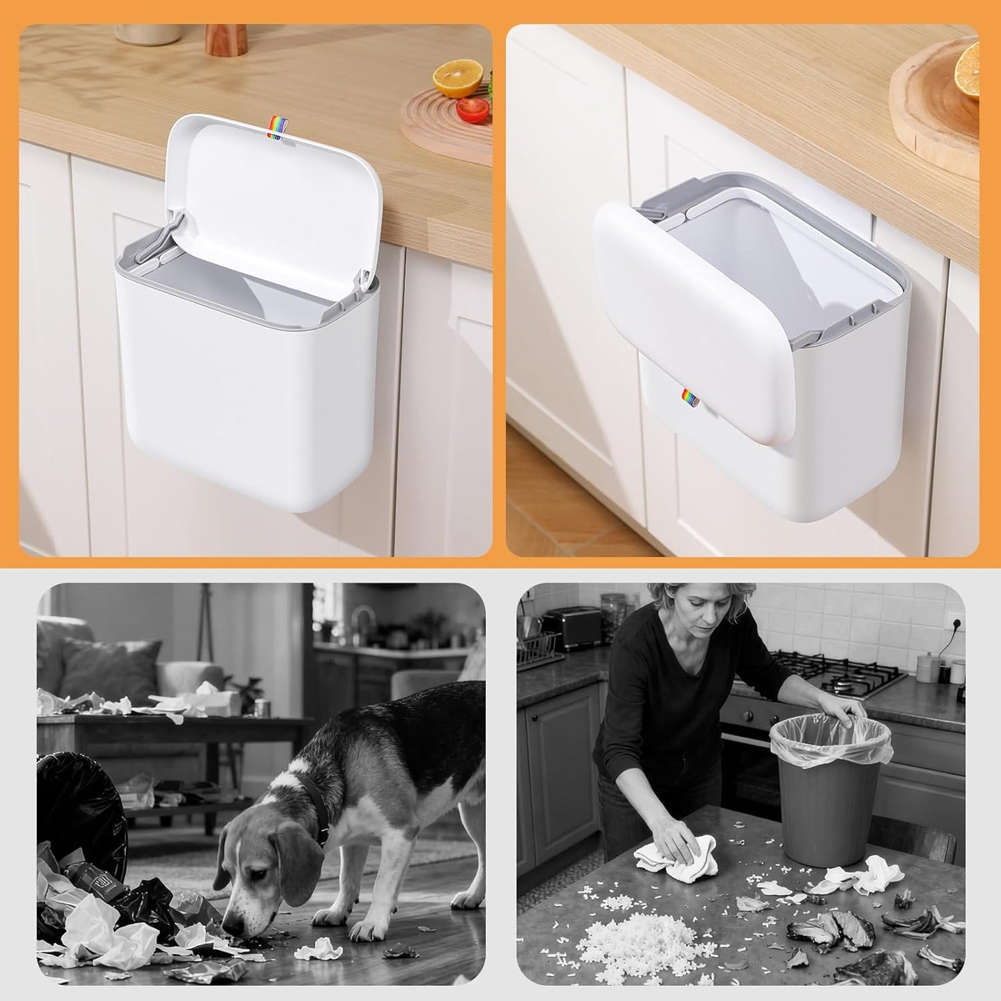 funest 2.6 Gallon Compost Bin Kitchen for Counter Top or Under Sink, Hanging Trash Can for Cabinet/RV/Bathroom/Bedroom/Office/Camping
