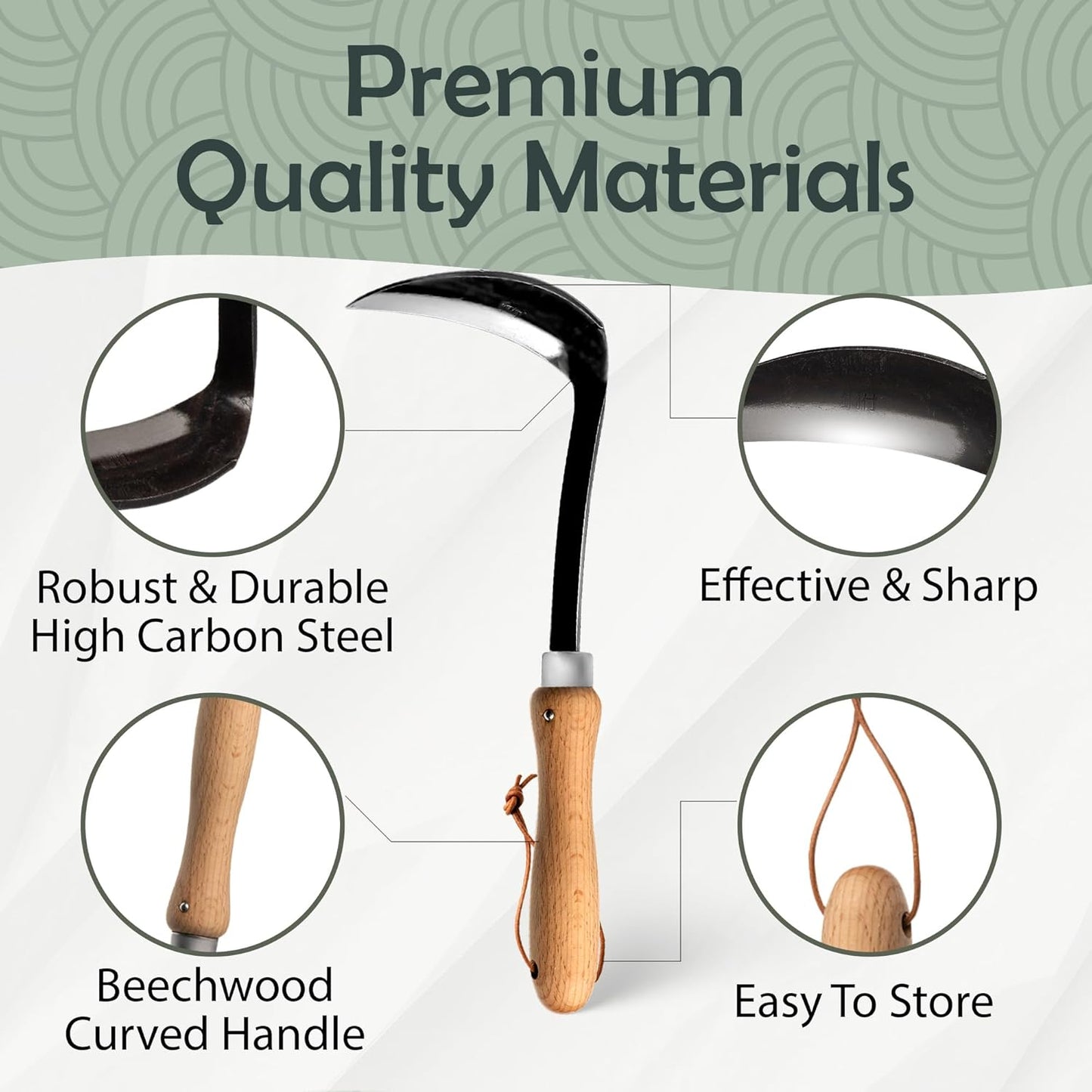 Muldale Japanese Weeding Sickle – Curved Razor Hand Hoe Garden Tool with Ergonomic Wooden Handle for Easy Manual Weeding & Gardening