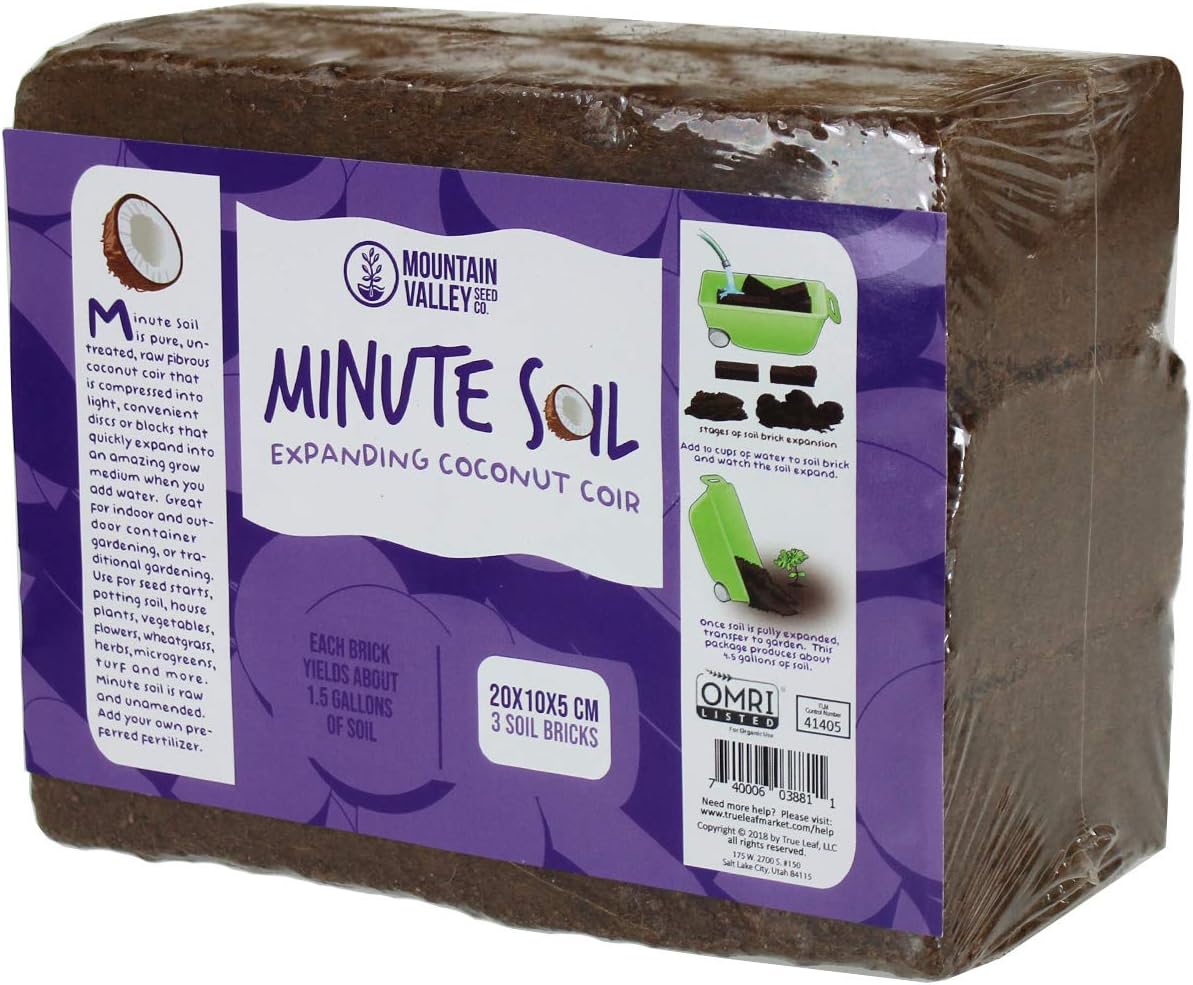 Minute Soil Eco-Friendly Coco Brick 24 Pack – OMRI Medium Expands to 36 Gal – Ideal for Seedlings, Planters, Greens, Houseplants, Raised Beds, Hydroponics, Outdoor Use