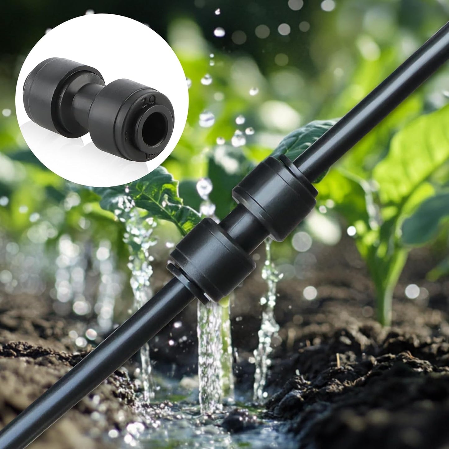 Kalolary 30PCS Quick Connect 1/4" Drip Irrigation Coupling Connectors, Drip Irrigation Part for 1/4 Inch Irrigation Tubing 2-Way Connectors Leak Free Straights Fittings for Drip Irrigation System