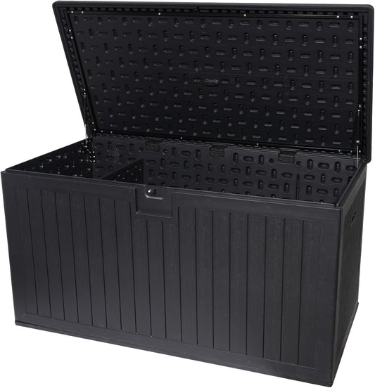 260 Gallon Outdoor Storage Box Waterproof, Extra Large Plastic Outside Deck Box Weatherproof, Resin Patio Storage Bin with Lock and Lids for Pool Equipment and Cushion, Black