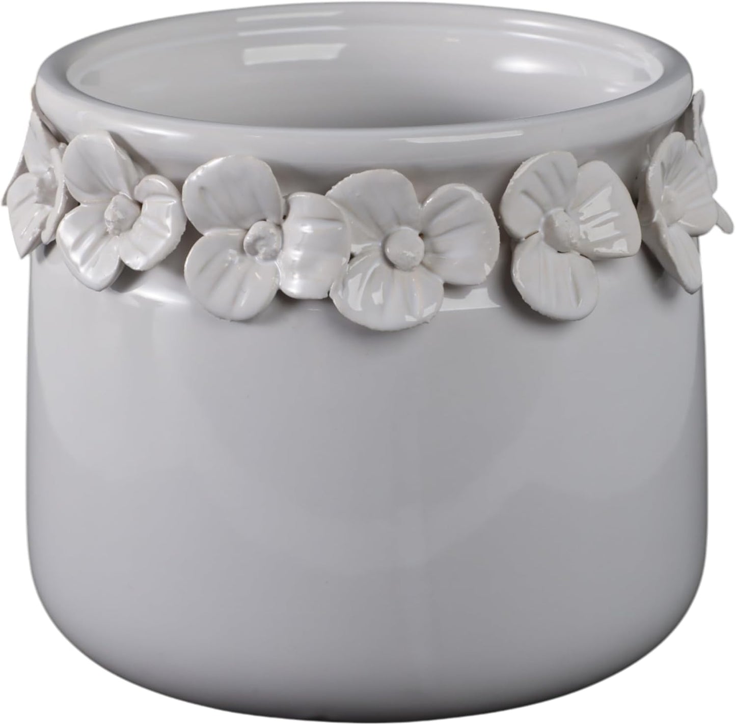 Decorative Flower Pot for Home Decor – Ceramic Indoor or Outdoor Planter with Sculpted Floral Rim for Succulents or Houseplants – Pot for Plants Perfect for Garden, Patio, or Room Decor – 5" White