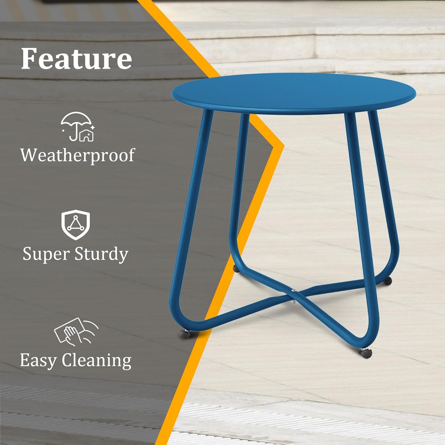 Peacock Blue Patio Side Table, 18" Weatherproof Steel Outdoor Indoor Side Table for Garden, Balcony, Pool & Tailgate, Rust-Resistant Lightweight Portable Patio End Table