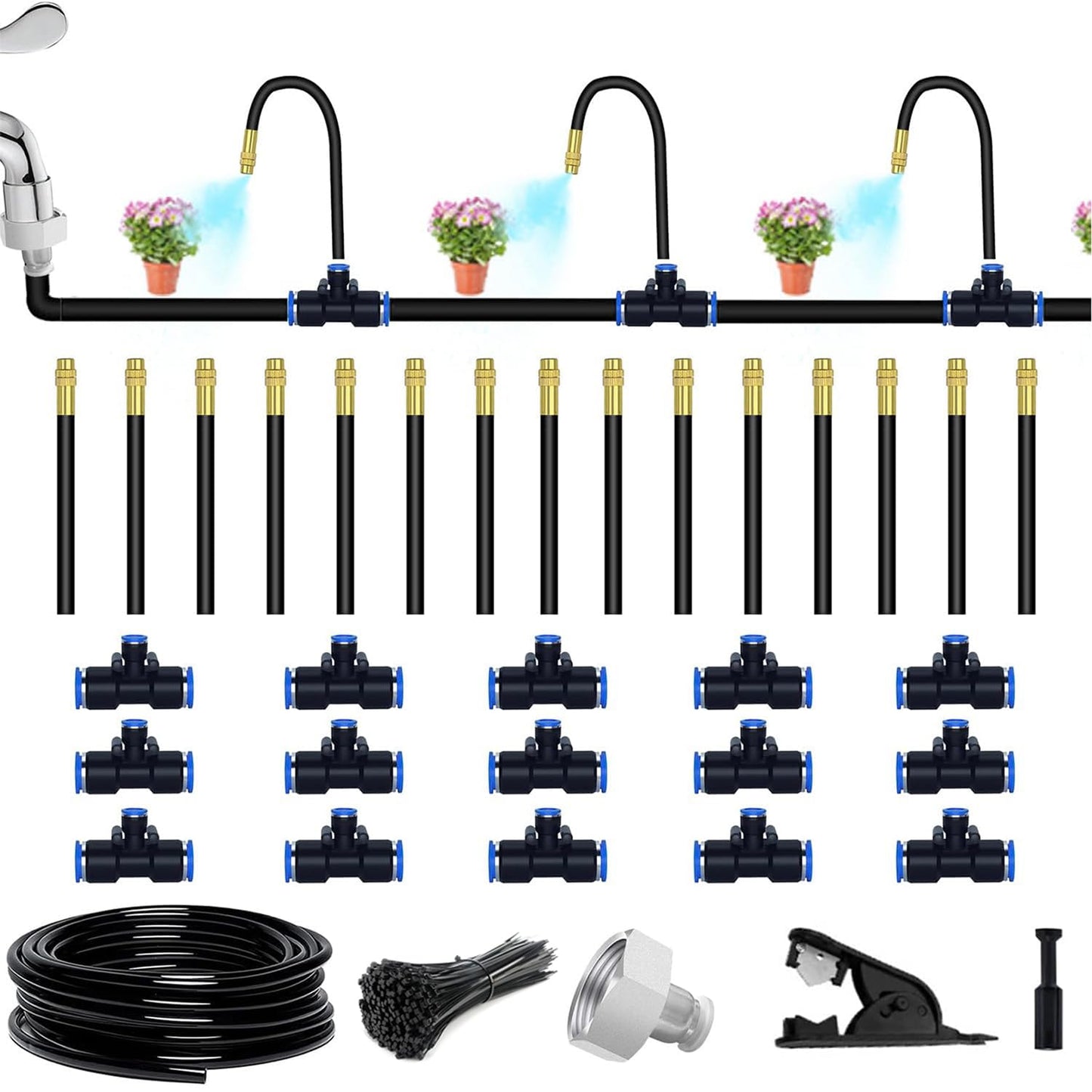 49.21Ft Drip Irrigation Kit Automatic Drip Irrigation System, 360° Bendable Garden Irrigation System, Garden Watering System Adjustable Bendable Nozzle Copper Sprayer System for Garden Yard
