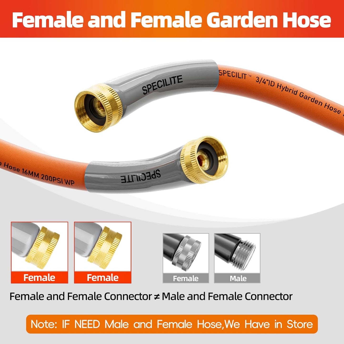 Garden Water Hose 3 ft x 3/4 in with Female to Female Connector, Small Leader Hose for Hose Reel, Heavy Duty, Flexible & Lightweight, Water Pipe, Outdoor Water Hose Extension Adapter