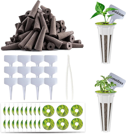 133 Pack Hydroponic Pods Supplies for Aerogarden Pods, Grow Sponges for Hydroponics, Seed Pods Kit with 60 Grow Sponges, 60 Pod Labels,12 Plant Labels, 1 Tweezer for Hydroponic Indoor Garden System