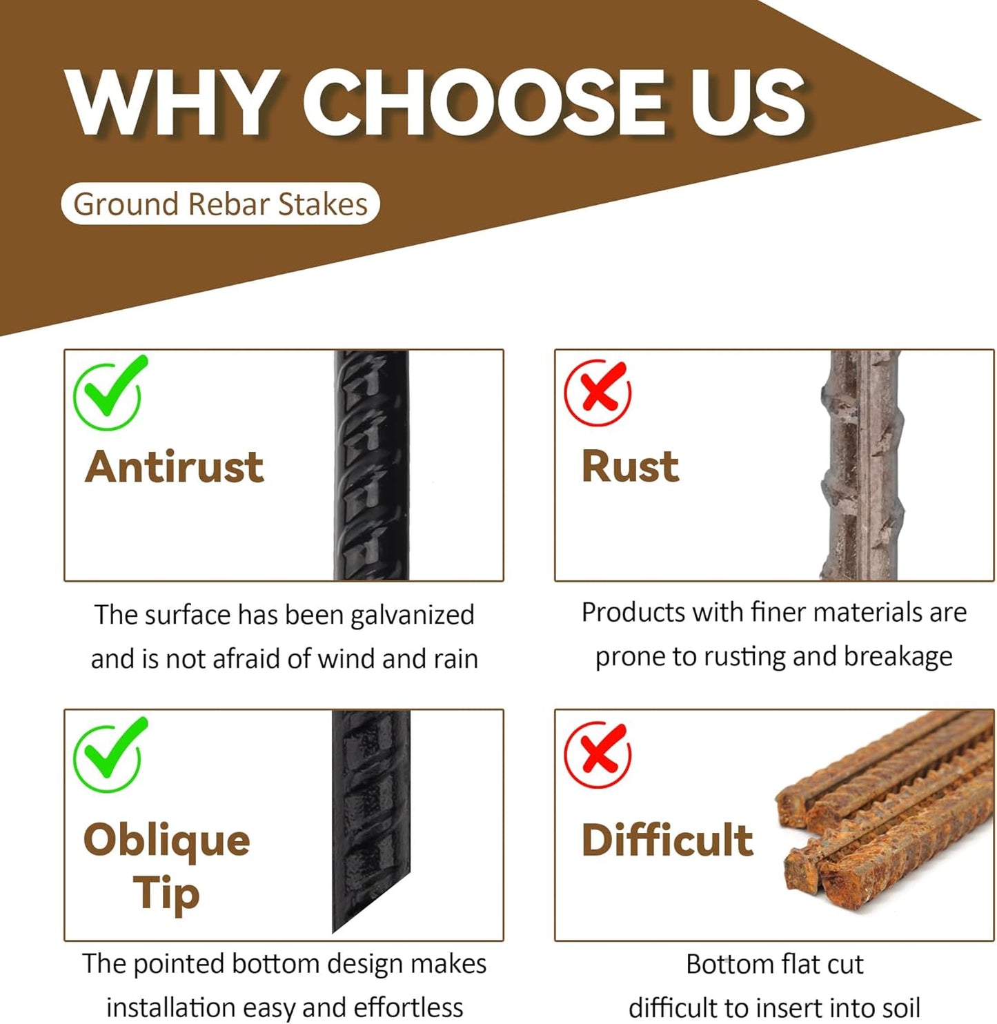 Galvanized Rebar Stakes 12 inch Heavy Duty J Hooks Ground Anchor for Fence Swing Tent (12 Pack, Black)