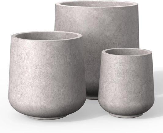 Kante 15.3"+11.6"+8.2" Dia Round Concrete Planter, Large Outdoor Indoor Planter Pots Containers with Drainage Holes and Rubber Plug for Home Garden Patio, Light Gray