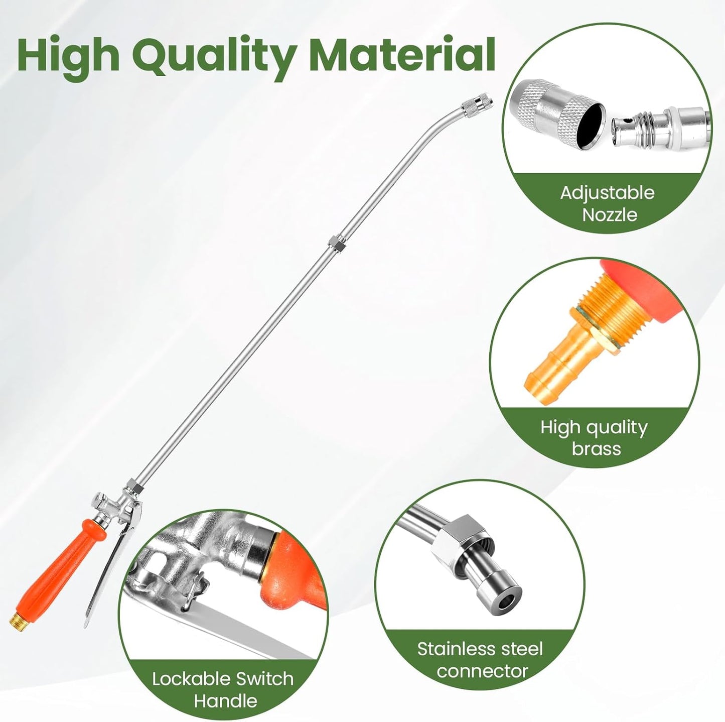 36" All Metal Replacement Sprayer Wand, Suitable for 1/2" Hose Quick Connector, 1/4" & 3/8" & 1/2" Brass Barb Spray Wand, Built-in Shut Valve Stainless Steel Spray Wand