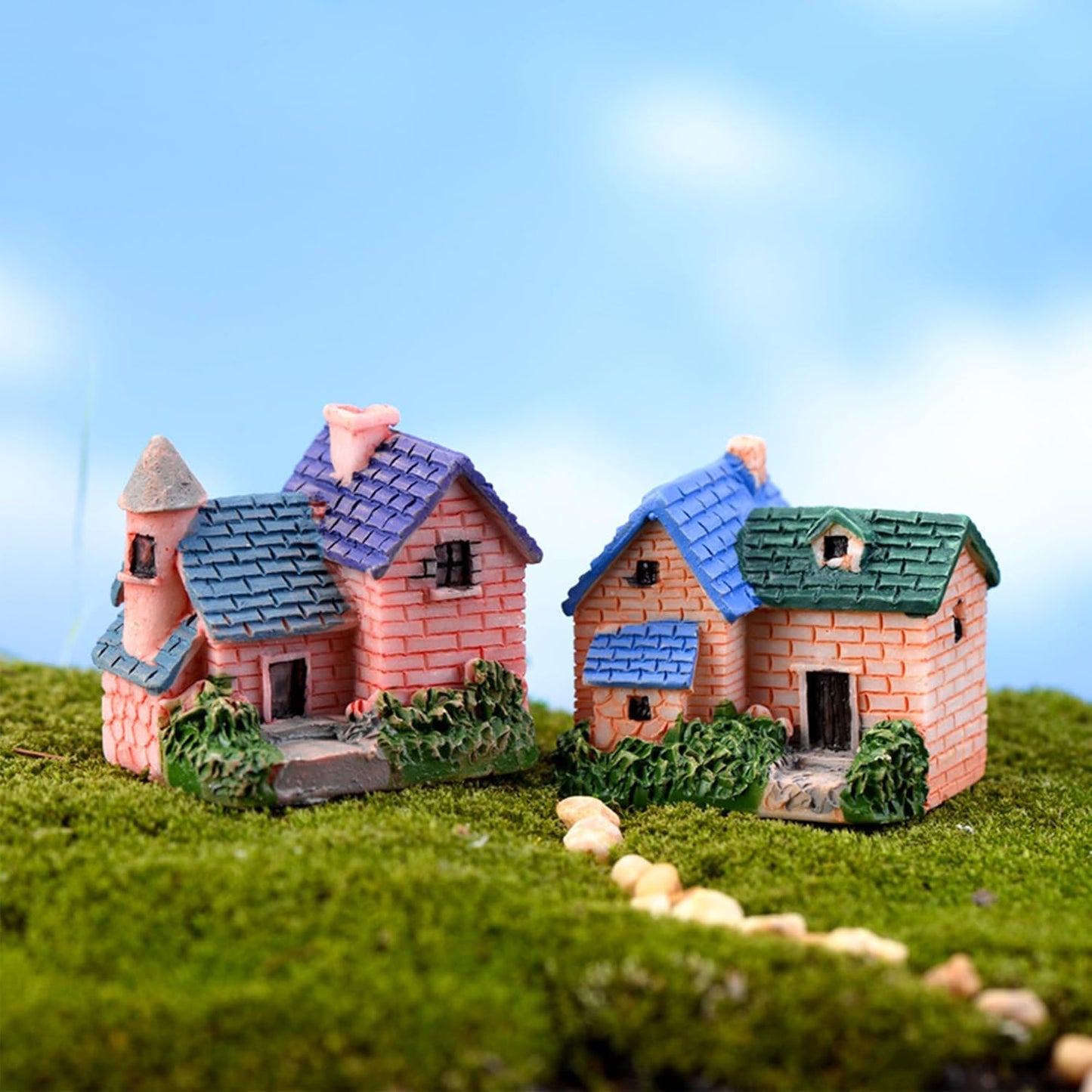 8PCS Colorful Miniature House Mini House Cottage Resin Figurines Fairy Garden Accessories Outdoor Vintage Small Micro Landscape Ornament Plant Flower Pot Terrarium Home Decor Supplies