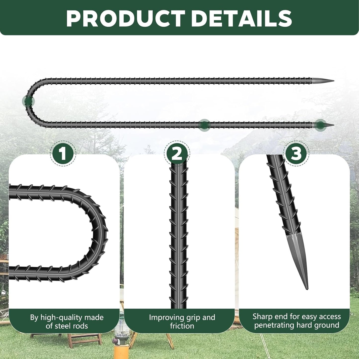 10 Pieces Trampoline Stakes Anchors High Wind Heavy Duty,U Shaped Garden Hooks Stakes for Ground,Trampoline Tie Downs Anchor Kit,Bounce Horseshoe House Stake,Rebar Camping Tent Stakes,12 Inch Long