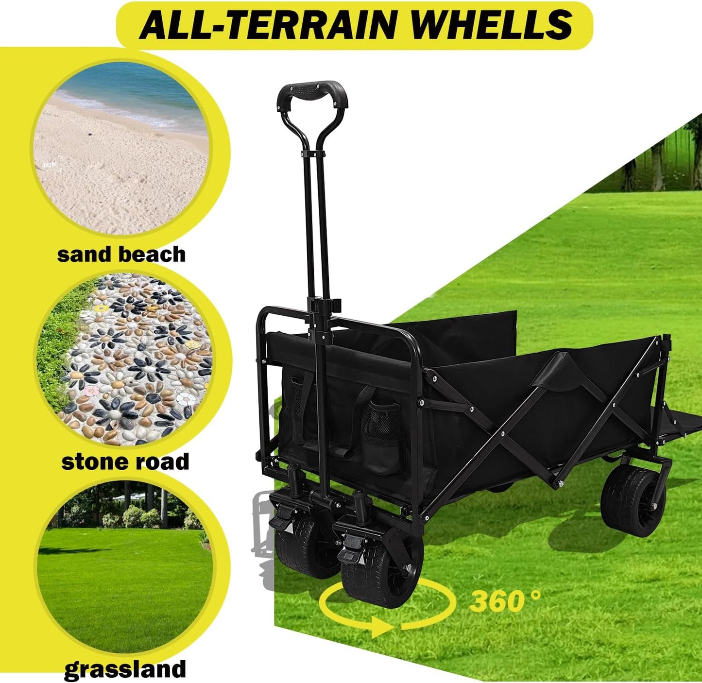 Collapsible Folding Wagon with Tailgate, Extra Long Extender Cart, Large Capacity Folding Garden Wagon, Heavy Duty Utility Carts for Shopping, Beach, Garden, Sports, Outdoor