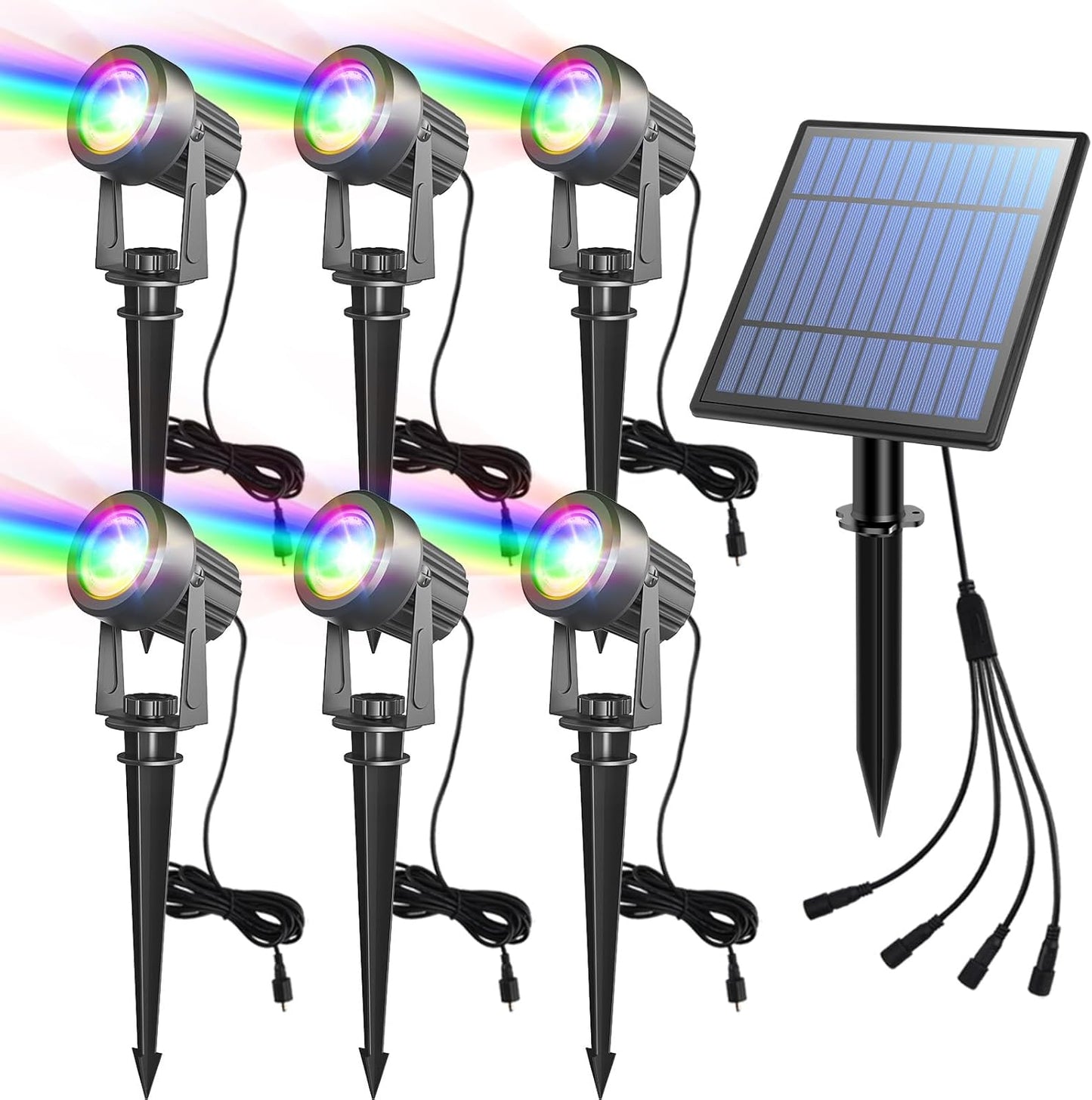 APONUO Solar Spot Lights - Outdoor 6-in-1 Landscape Lights, Dusk to Dawn Solar Uplights, IP65 Waterproof, 9.8ft Cable for Yard, Pathway, Garden, Tree Decoration (Multicolor)