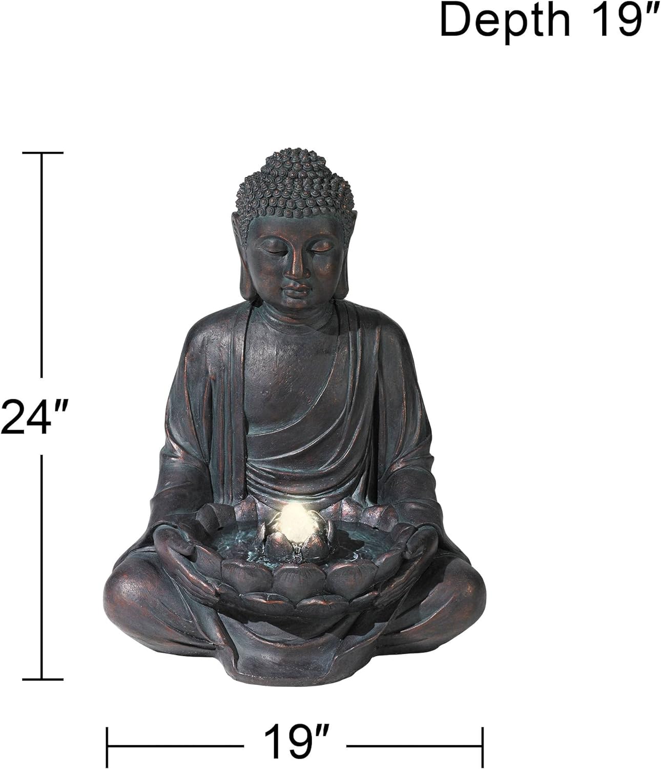 Meditating Buddha 24" High Large Zen Asian Indoor Outdoor Decor Resin Floor Fountain with Light LED Standing Bubbler Water Feature for Outside Garden Patio Yard Backyard Porch Deck - John Timberland